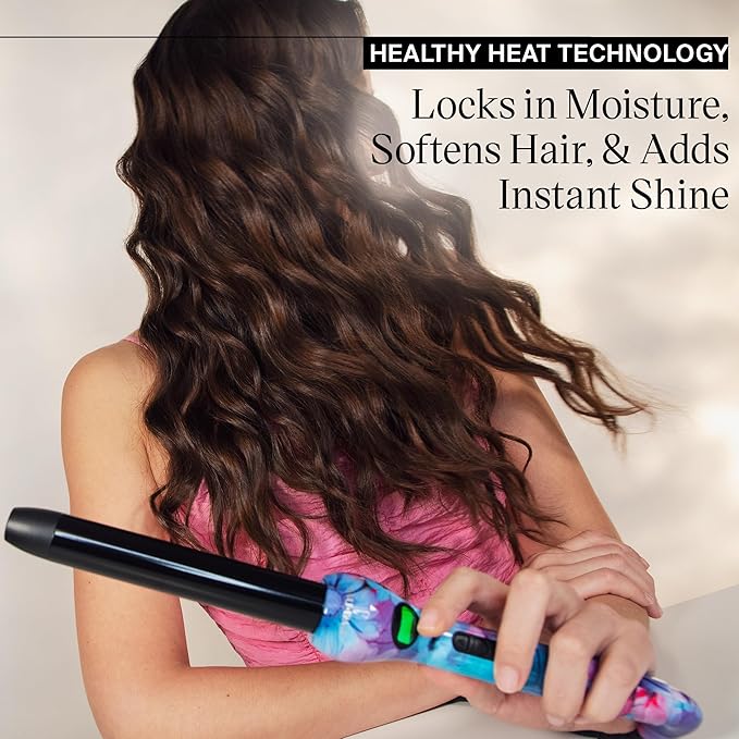 Eva NYC Healthy Heat Clip-Free Curling Wand Tourmaline-Infused Hair Curler with Far-Infrared Ceramic Wand Curling Iron Hair Wand Styling Tool with Adjustable Heat 1 Inch Floral Frenzy