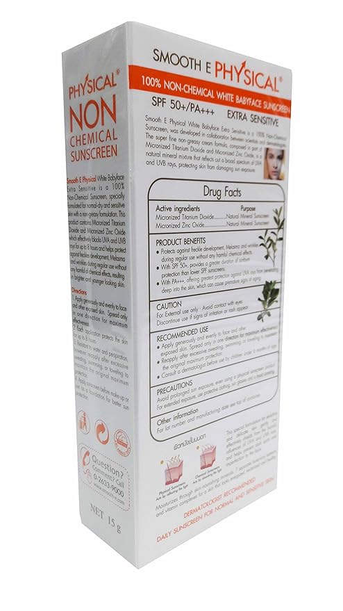 Smooth E Physical White Babyface Uv Expert 100% Non-chemical White Babyface Sunscreen Spf 50+/pa+++. Extra Sensitive White Skin (15 G/Pack).