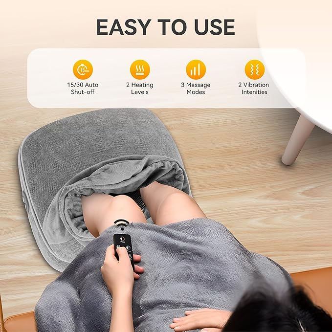 Snailax Foot Massager with Heat Heated Foot Warmer Under Desk Vibration Feet Massager Machine with 3 Vibrating Modes &amp 2 Heating Levels Remote Control Foot Heater