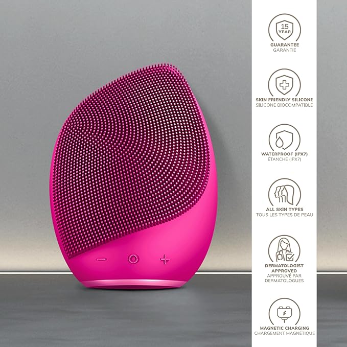 GESKE SmartAppGuided™ Sonic Facial Brush 5 in 1 | Vibrating Electric Facial Cleansing Brush | Soft Silicone Brush | Professional Facial Cleanser | Skin Cleanser &amp Exfoliator | Face Massager