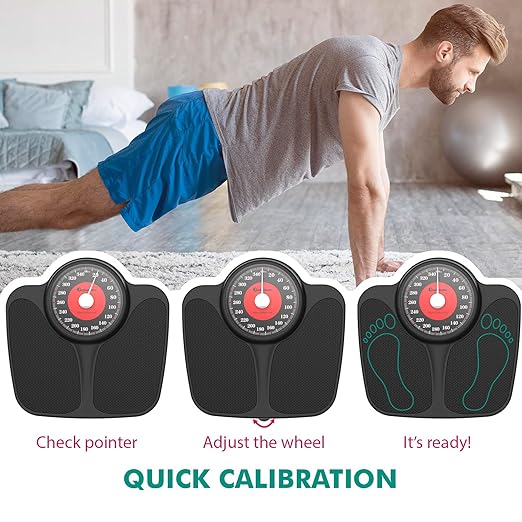 Adamson A23 Scales for Body Weight - Up to 350 LB - New Version - Anti-Skid Rubber Surface Extra Large Numbers - High Precision Bathroom Scale Analog - Durable with 20-Year Assurance