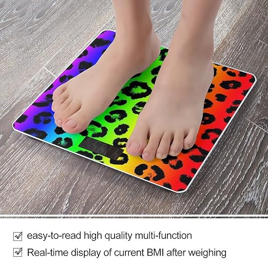 Women's Digital Bathroom Weighing Scale Automatic Switch Energy Saving Scale Smart Scale for Body Weight Colorful Cheetah Leopard Animal Print Rainbow