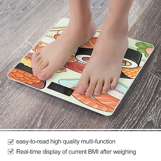 Cute Sushi Weight Scale Cute Bathroom Scale for Body Highly Accurate Digital Weighing Machine for People Compact LCD Display Scales with Sturdy Toughened Glass Scales