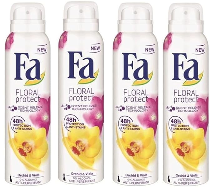 Economy size 200ml/6.7 ounces Fa 48h Deodorant Spray for Men &amp Women (4 Packs) (Orchid &amp Viola)