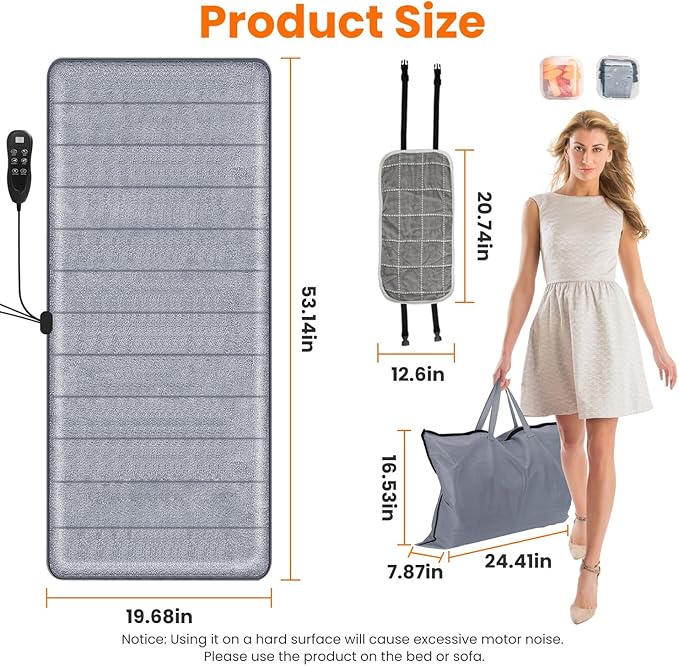 KOCASO Full Body Electric Massage Mat with Heat Vibration Massage Pad Cushion Back Massage Mattress Chair Pad with Neck Massage Pillow with 10 Vibration Motors Timer for Home Office/53.14*19.68 inch