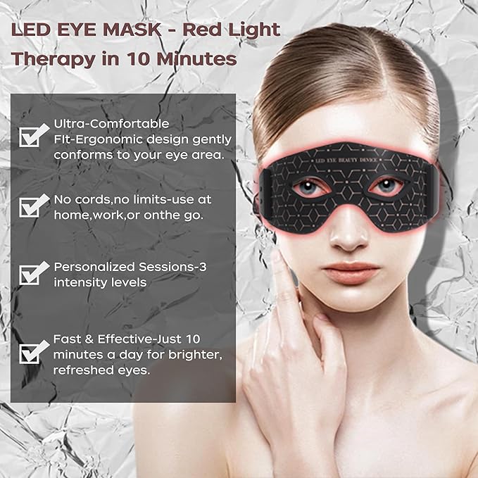 JVV Red Light Therapy for Eyes 5 Modes Under-Eye Red Light Eye Mask Eye Massager for Fine Lines Eye Bags and Dark Circles for Men and Women