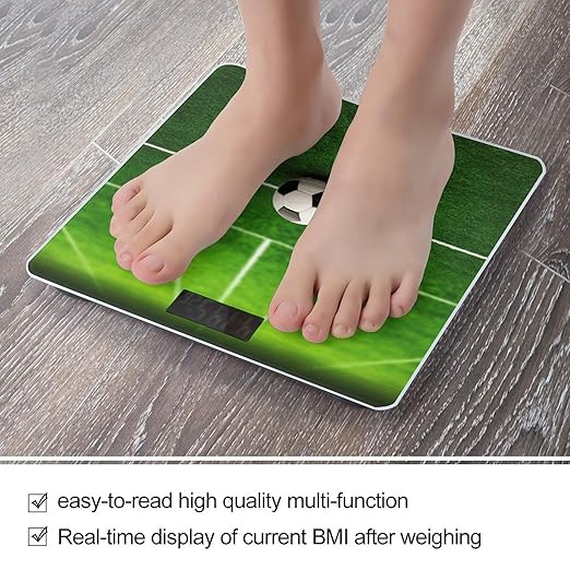 Green Grass Field Soccer Playground The Ball Weight ScaleClear LED Display Bathroom Digital Weighing ScaleTempered Glass Digital Bathroom Scale for Body Weight Capacity Up to 400 Lbs