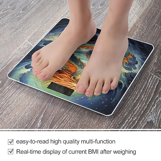 Chinese Dragon Oil Painting Digital Bathroom Scale for Body Weight Weighing Scale with Backlit LCD Display High Precision Measurements &amp Measures Weight Up to 180kg