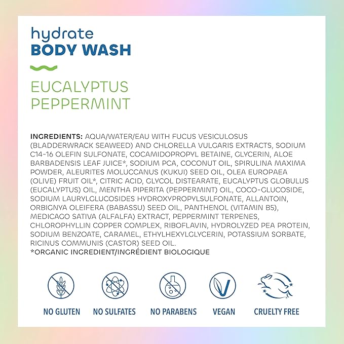 Seaweed Bath Co. Body Wash and Body Cream Duo 12 Ounce 6 Ounce Eucalyptus Peppermint Scent Sustainably Harvested Seaweed