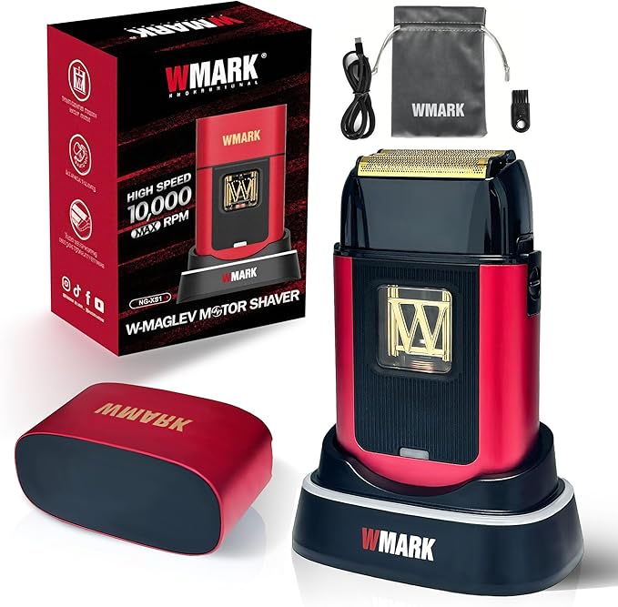 WMARK Electric Foil Shavers for Men Electric Razor for Men Beard Shaver Cordless Maglev Vector Motor 10000RPM Stainless Steel Gold-Titanium Coating 3 Floating Blades USB-C Rechargeable NG-XS1