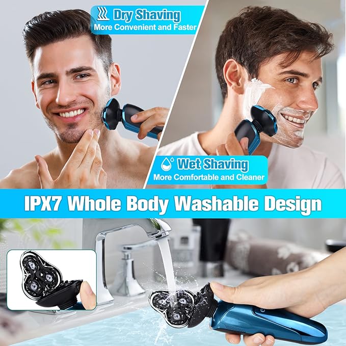 Electric Razor for Men 3-in-1 Shaver with Floating Blades for Nose Hair &ampSideburnsReplacement Blades Pop-up Trimmer IPX7 Waterproof Travel Lock Wet &amp Dry Use Face Shaving Grooming Trave
