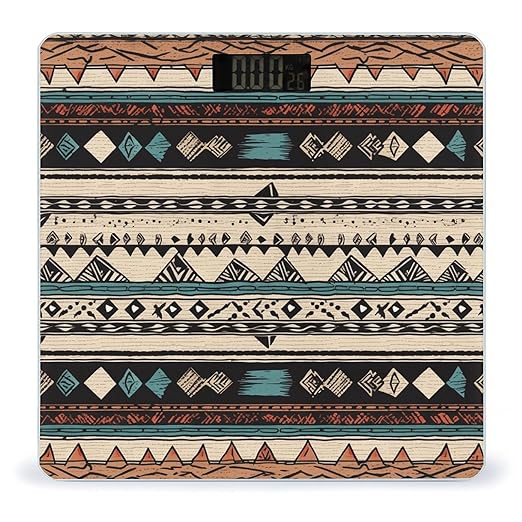 Native American Patterns Bathroom Scale Rounded Smart Scale for Body Weight Automatic Power On/Off Weight Scales Accurate Bathroom Digital Scales for Pet Home Bedroom Kitchen