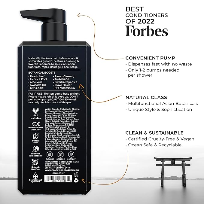 BLACKWOOD FOR MEN Active Man Daily Conditioner (17oz) and Pure Moisture Body Wash (17oz) Bundle - Natural Vegan Formula - Sulfate Free Paraben Free &amp Cruelty Free