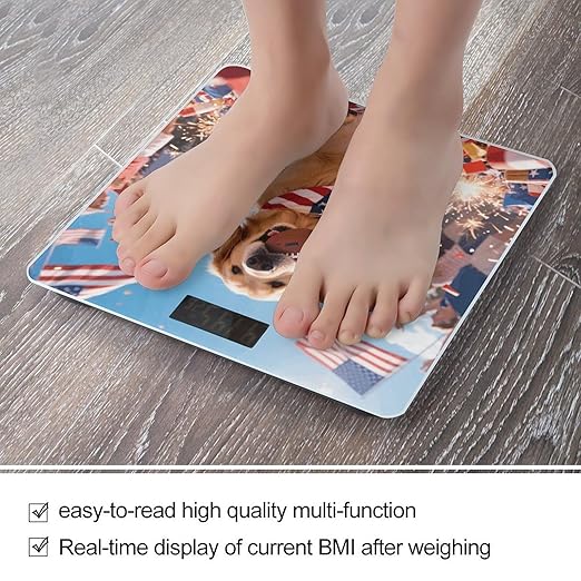 Digital Bathroom Scale for Body Weight Scale with Bright LCD Display High Accuracy Step-On Technology Auto On/Off Patriotic Dogs Digital Scales 400 Lbs /180kg