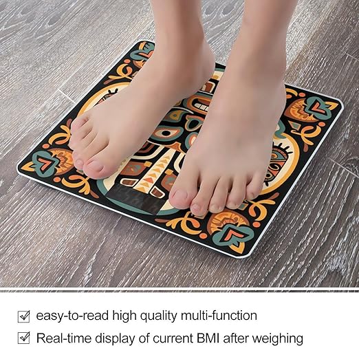 Ethnic Totem Weight Scale Large Digital Bathroom Scales with Bright LED Display Non Slip Digital Scale and Step On Fashion Weighing Machine for Body