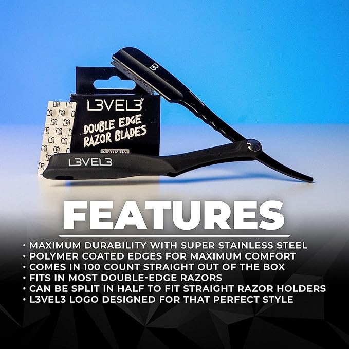 L3 - Level 3 Double Edge Razor Blades - Platinum Coated Stainless Steel Razor Blades for the Close Shave - for Double Edged Safety Razors - 100 Count (4)