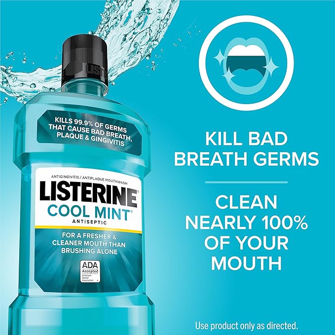 Listerine Cool Mint Antiseptic Mouthwash to Kill 99% of Bad Breath Germs and Gum Therapy Mouthwash in Glacier Mint to Help Reverse Signs of Early Gingivitis Convenience Pack 2 x 1 L