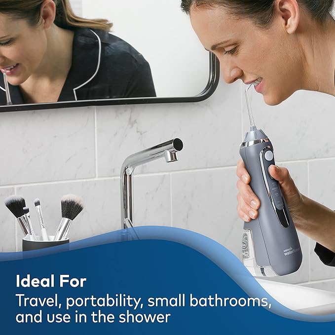 Waterpik Cordless Advanced Water Flosser for Teeth Gums Braces Dental Care with Travel Bag &amp Genuine Implant Denture Replacement Tips Water Flosser Tip Replacement DT-100E