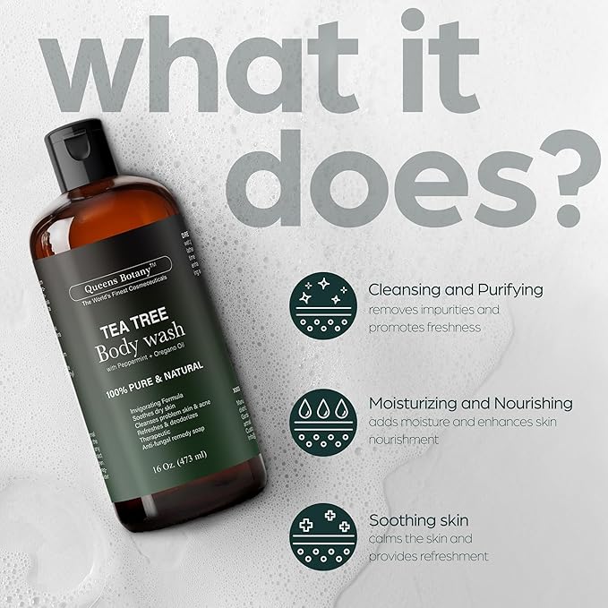 Artnaturals Antibacterial Tea Tree Oil Body Wash For Men &amp Women Remedy Soap Extra Strength - Helps Treat Acne Athletes foot Eczema Toenail Fungus &amp Jock Itch &amp Ringworm (16 Fl Oz (Pack
