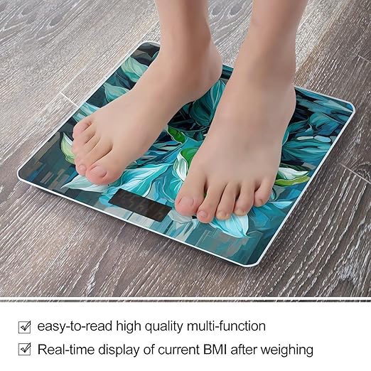 Many Green Leaves Scale for Body Weight Anti-Slip Tempered Glass Digital Bathroom Scales Clear LCD Display Weighing Scale Safe Rounded Corners Smart Scales