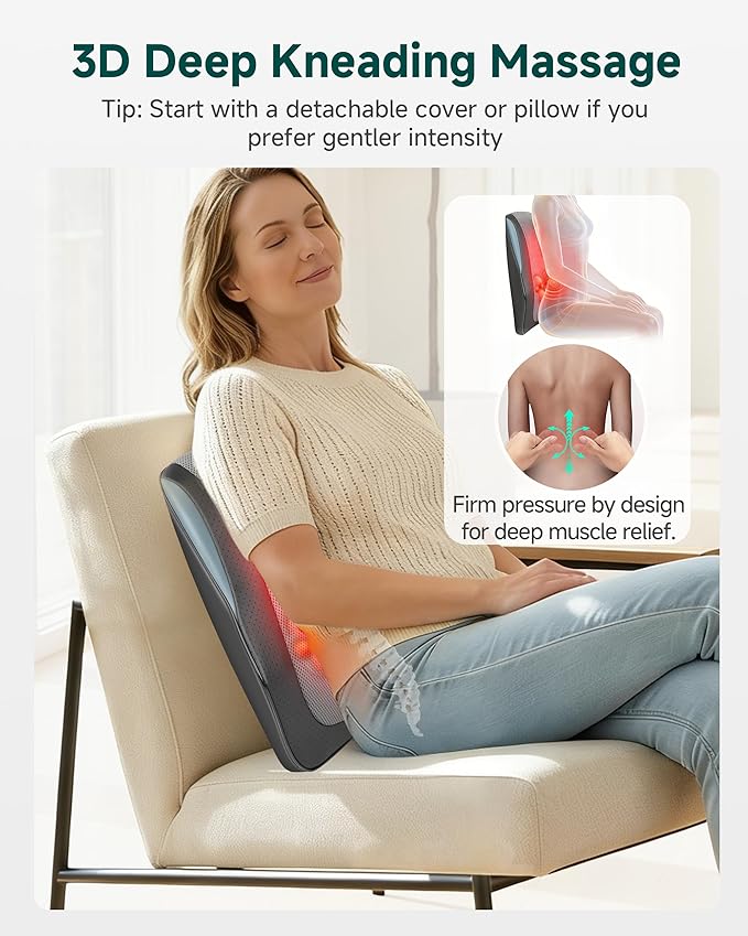 Snailax Back Massager for Back Pain Deep Tissue Shiatsu Neck Back Massager with Heat 3D Kneading Chair Massage Pillow Neck Shoulder Massage Gifts for Mom Dad Women