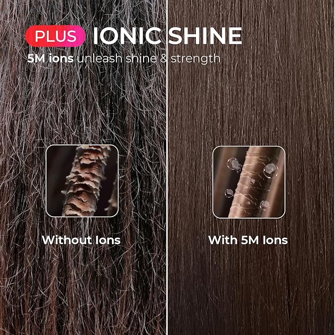 TYMO Ring Plus Ionic Hair Straightener Brush - Straightening Comb with Negative Ions for Women Titanium Coating 9 Temp Settings &amp LED Display Dual Voltage Professional Styling Tools Gold Blus