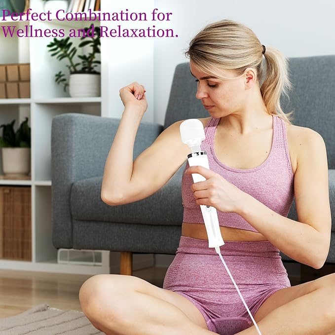 Wired Wand Massager for Women 10-Speed Electric Handheld Deep Tissue Massager Powerful Plug-in Full Body Muscle Recovery Tool for Neck Back Shoulder &amp Foot Relief (White)