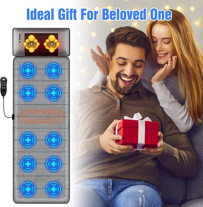 Full Body Massage Mat with HeatElectric Massage Pad with Shiatsu Neck Back Massage PillowMassage Mattress Chair Pad W/ 10 Vibration Motors 3 Heating Levels for NeckBack&ampFull Body Pain Relief