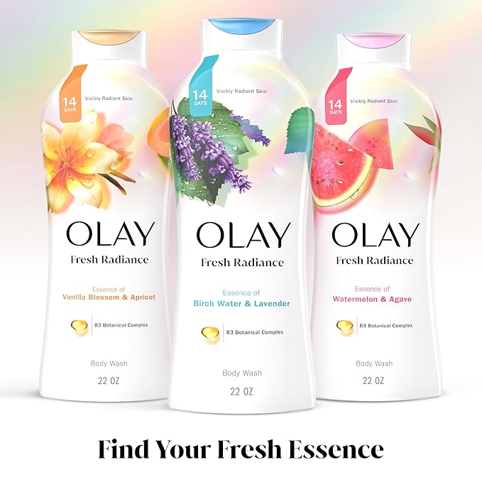 Olay Body Wash for Women Fresh Radiance Refreshing &amp Renewing Made with Plant Based Cleansers B3 Botanical Complex For All Skin Types Birch Water &amp Lavender Scent 22 fl oz (Pack of 4)