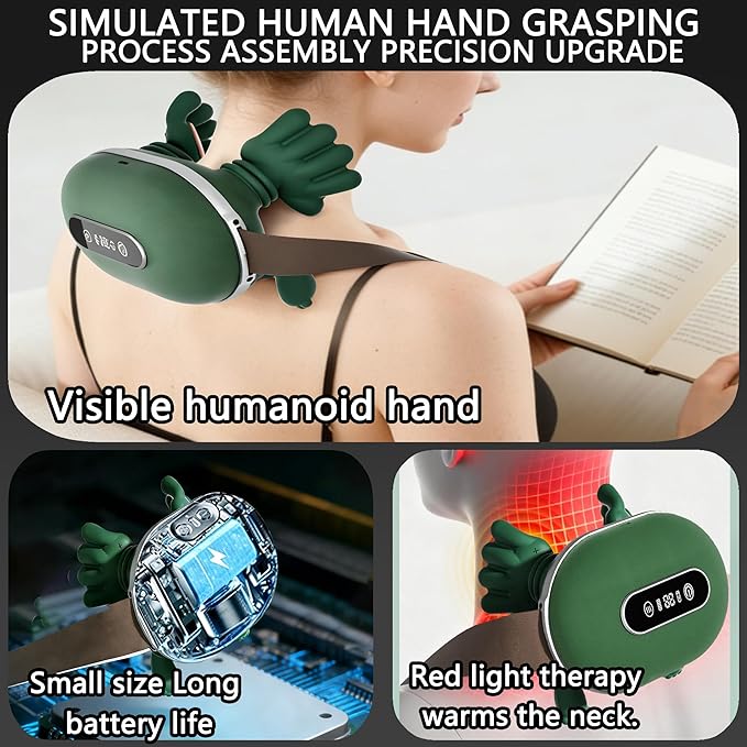 Shoulder Neck Massagers Completely upgraded Neck Massager with Heat LED screen display 4D Bionic Shiatsu Deep Tissue Massage Wireless Portable Neck Back Massager Simulates A Real Palm (Green)