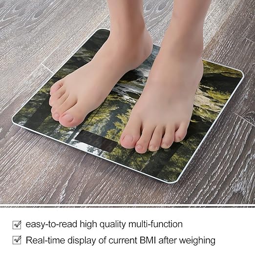 Green Valley Stream Waterfall Weight ScaleClear LED Display Bathroom Digital Weighing ScaleTempered Glass Digital Bathroom Scale for Body Weight Capacity Up to 400 Lbs