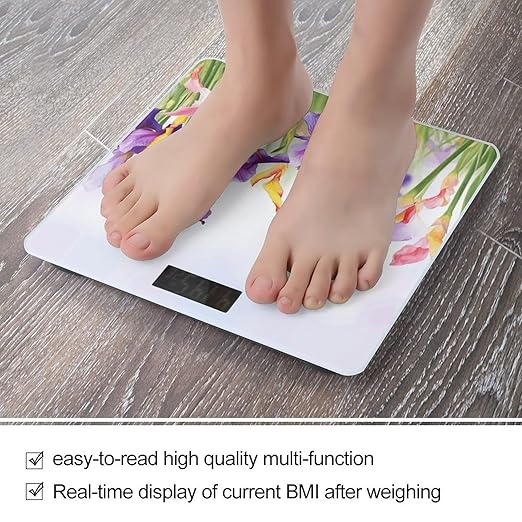 Iris Flower ButterflyScale for Body Weight with LCD High Precision Weighing Scales Fashion Sturdy Tempered Glass Weight Scales Easy-to-Read Digital Bathroom Scale for Daily 400lb