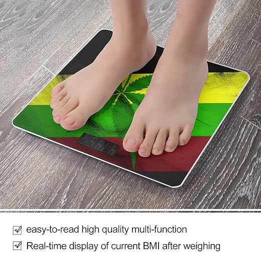 Jamaica Flag Leaves Digital Bathroom Scale for Body Weight with High Precision Digital Weighing Scale with BMI Clear LCD Display and Step-On Measures Weight Up to 180kg