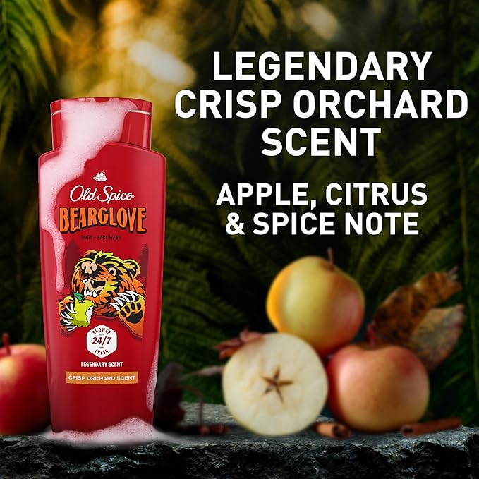 Old Spice Cleansing Body Wash for Men 3X Defense 24/7 Shower Fresh with Lasting Scent 2-in-1 Body &amp Face Wash Bearglove with Crisp Orchard Scent 24 oz (Pack of 4)