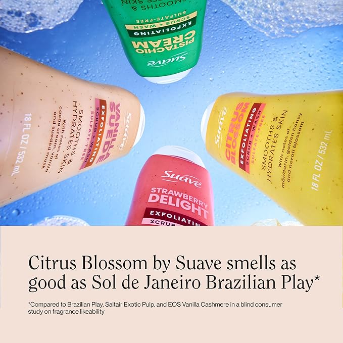 Suave Citrus Blossom Exfoliating Body Wash &amp Scrub with Glycerin &amp Vitamin E Sulfate-Free Hydrating Cleanser for Soft Smooth Skin 6 Count 18 FL OZ