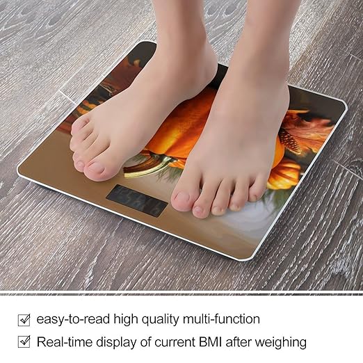 Thanksgiving Day Pumpkin Weight Scale Digital Electronic Scales Bathroom Scale Larg LCD Backlight Display High Precision MeasurementsTempered Glass