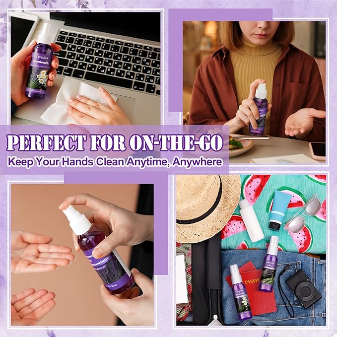 12 Pcs Lavender Hand Sanitizer Spray Bulk Scented Hydrating Hand Sanitizer Spray Travel Size 2 Fl oz Portable Pocket Bottle for Women Men Adults Office Family School Christmas Stocking Stuffers