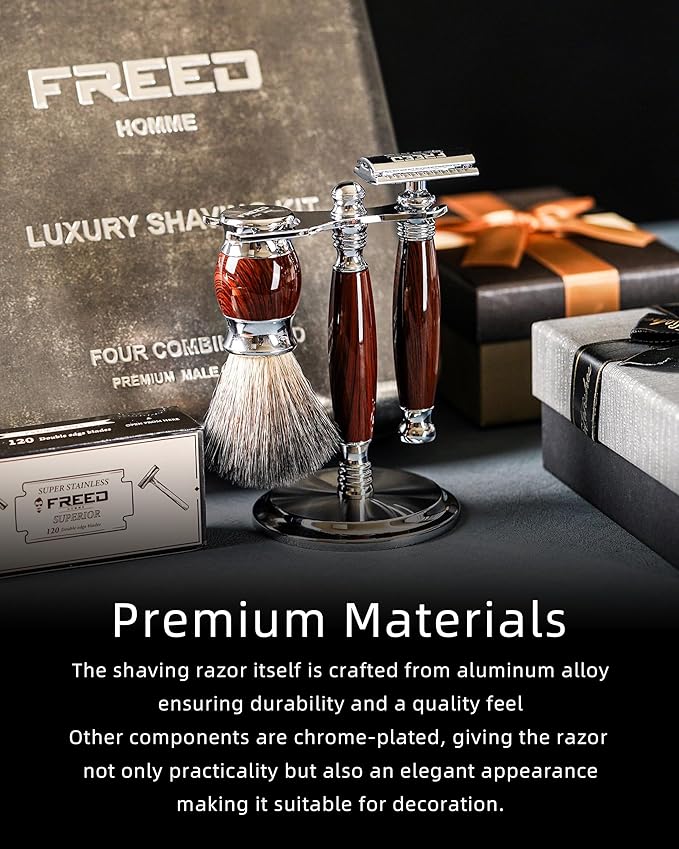 FREED Customized Luxury Men's Safety Razor set with Laser Engraving Aluminum Alloy Material incloud 120 Japanese Stainless Steel BladesIt's the best gift for men fathersor birthdays.