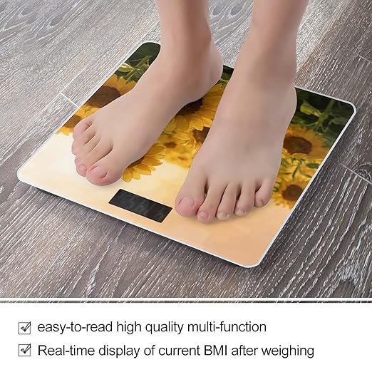 Flower Watercolor Smart Scale for Body Weight Digital Bathroom Scale Toughened Glass Weight Scale with Large LCD Backlight Display High Precision Scales Weighing Machine