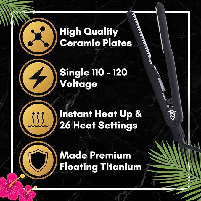 Paul Brown Hawaii Pro Nano Titanium Hair Straightener for Thin to Thick Hair Premium Titanium Plate Flat Iron Creates Silky Smooth Hair Finish Home and Professional Salon