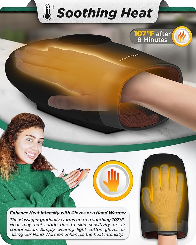 Lunix LX7 FSA Carpal Tunnel &amp Wrist Pain Relief Device Heated Air Compression Hand Massager for Arthritis Mothers Day Gifts for Women &amp Mom Touchscreen Charcoal Black