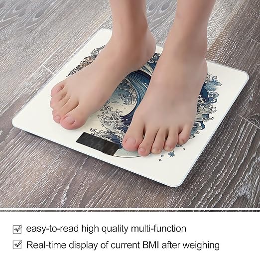 Blue Wave Style Bathroom Scale Automatic Power On/Off Body Scales LCD Backlight Display Square Digital Scale Rounded Corners Bathroom Scales for Home Bedrooms