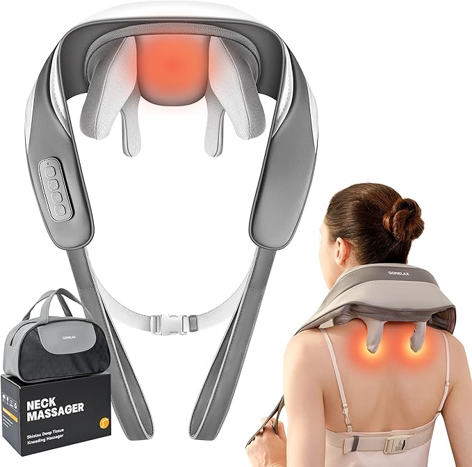 Neck Massager for Pain Relief Deep Tissue Shiatsu Neck and Back Massager With Heat Electric Massage Pillow for Shoulder Leg Body Muscle Pain Relief Gifts For Women Men Mom Dad (Grey【with bag】)