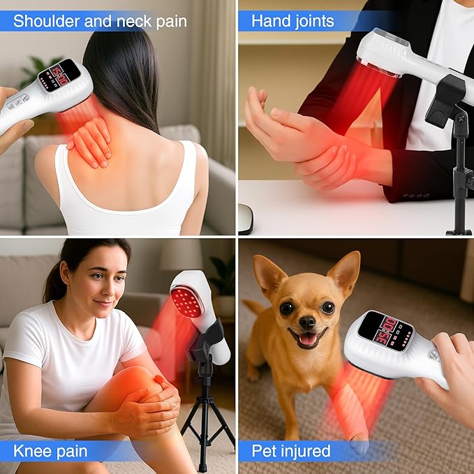 Red Light Therapy Device for Joints &amp Muscles Pain Relief Infrared Light Therapy for Body (3x808nm +16X650nm) Handheld Cold Laser Therapy Device for Humans/Pets