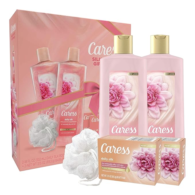 Caress Daily Silk Bar Soap &amp Hydrating Body Wash Gift 4 count