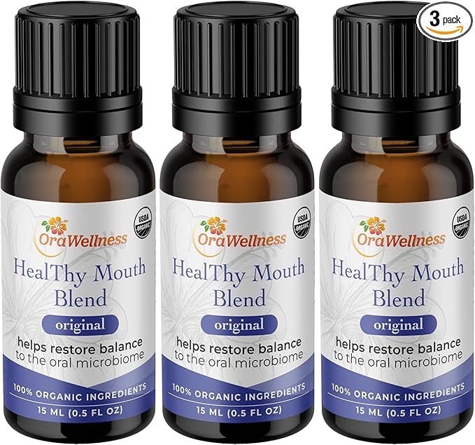 OraWellness Healthy Mouth Blend Organic Tooth Oil Flouride Free Made in the USA Toothpaste &amp Mouthwash Alternative Natural Rinse for Healthy Teeth &amp Gums for Women Men and Kids Pack of 3