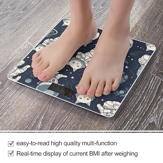 Fun Cat Astronaut Bathroom Scale Ultra-Bright Liquid Crystal Screen Weight Scale Accurate Bathroom Body Scales for Body Weight Bathroom Pet Home Bedroom Gift-Giving