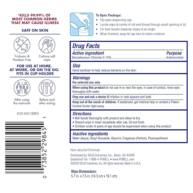 Purell Hand Sanitizing WipesClean Refreshing ScentHand Wipes Canister - 9120-06-CMR40 Count (Pack of 12)