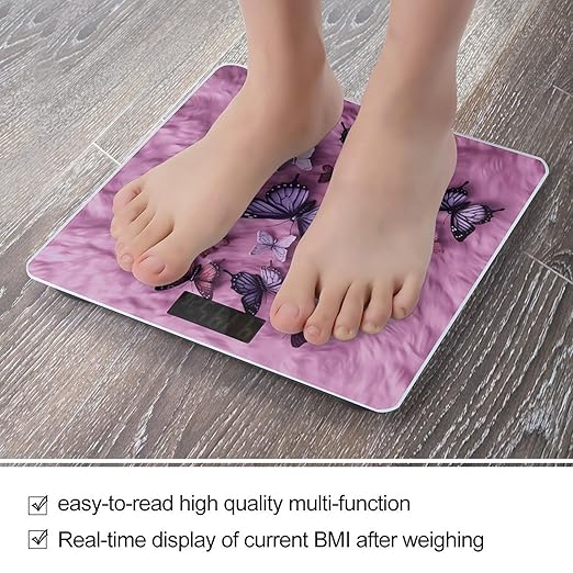 Butterflies are on Purple Background Scale for Body Weight Digital Bathroom Scale Precision Smart Weighing Scales with Clear LED Display Accurate High Precision Scales Weighing Machine