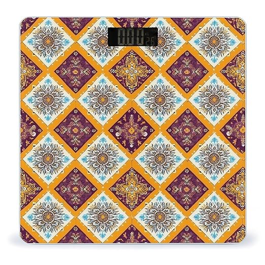 Energy Saving Scale Bathroom Weighing Scale Smart Scale for Body Weight Digital Vintage Mandala Tile Pattern
